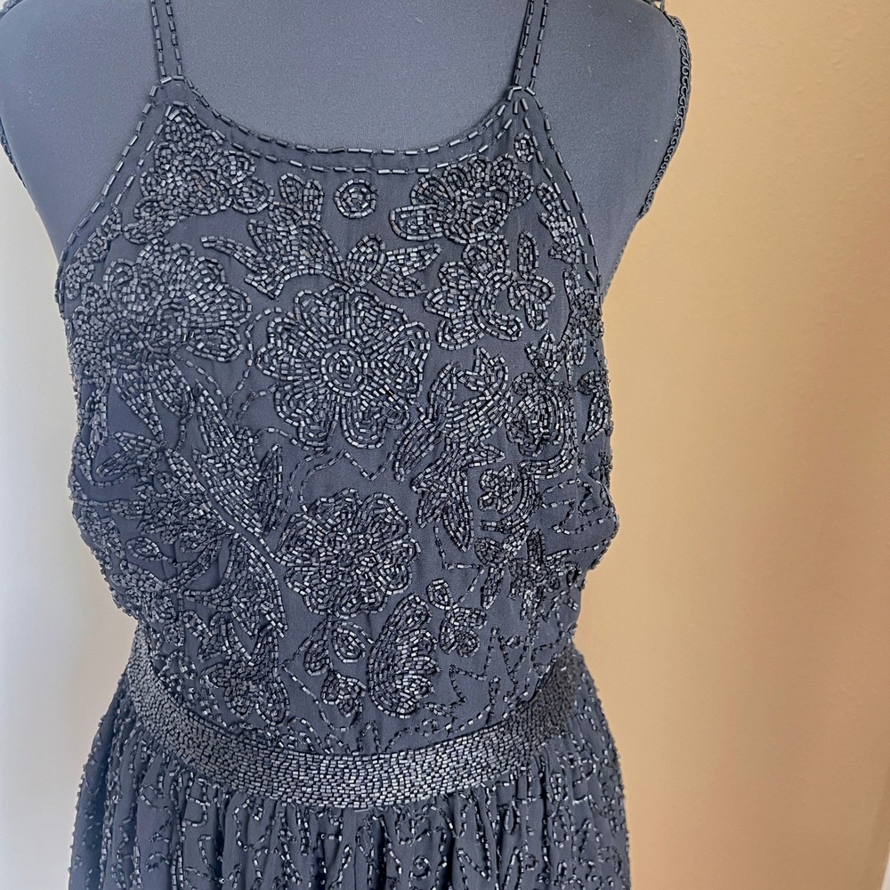 Ecote‎ 4 Black Fully Beaded Halter Mesh Back Romper Boho Festival Whimsigoth
